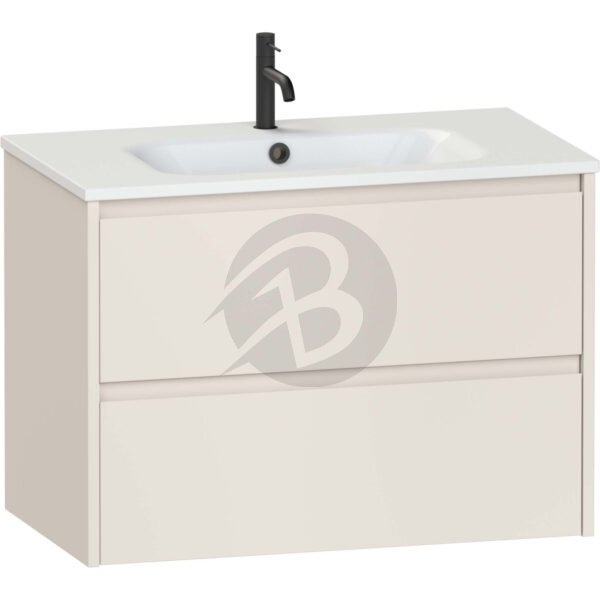 Calypso Selter 2 Drawer Wall Hung Vanity Unit With Orani Cast Gloss White Basin – 800mm Wide – 1 TH - Portland Stone