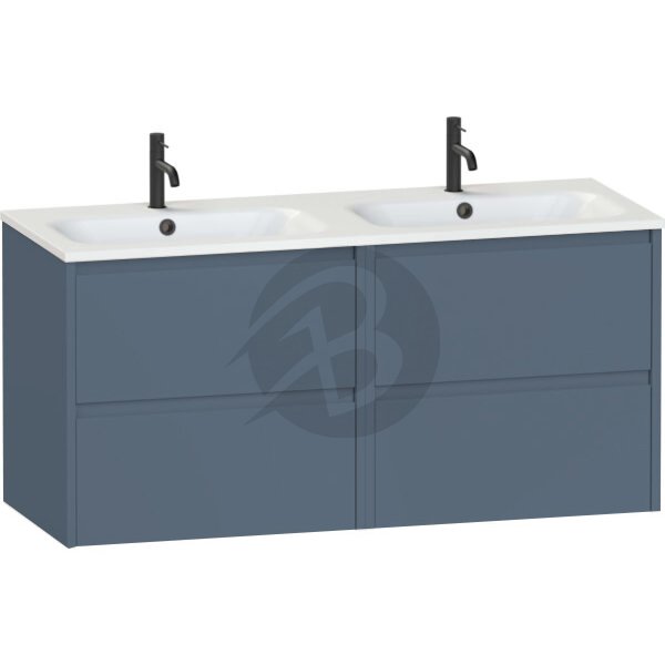 Calypso Selter 4 Drawer Wall Hung Vanity Unit With Orani Cast Gloss White Double Basin – 1200mm Wide – 1 TH - Lagoon Mist