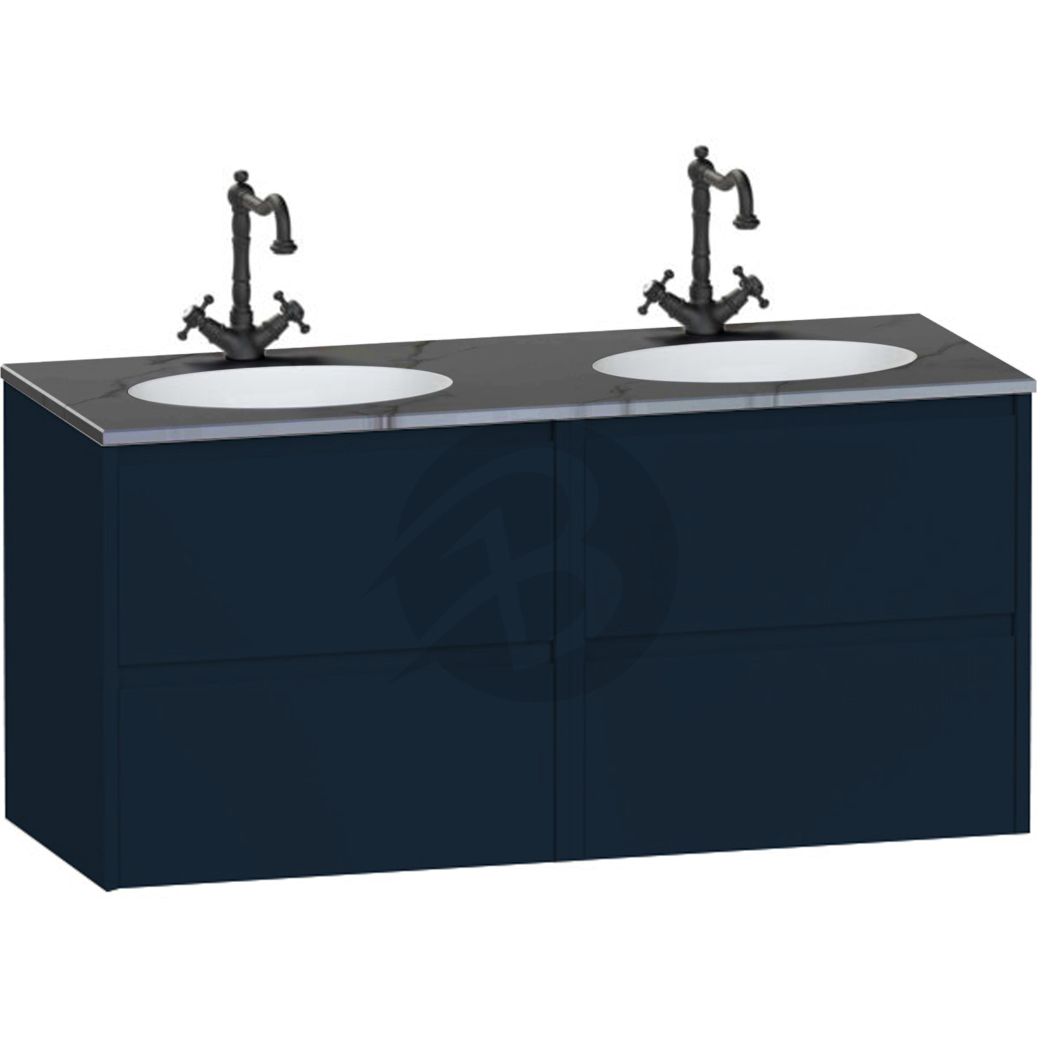 Calypso Selter 4 Drawer Wall Hung Vanity Unit With Calypstone Aura Storm Grey Double Basin – 1200mm Wide – 1 TH - Maritime Blue