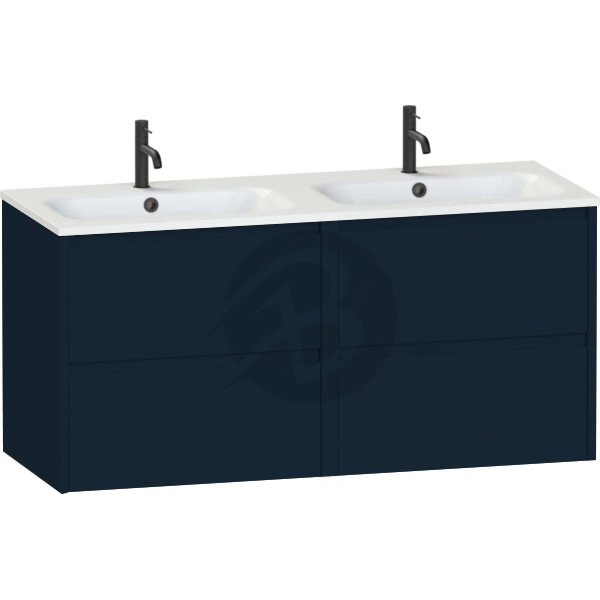 Calypso Selter 4 Drawer Wall Hung Vanity Unit With Orani Cast Gloss White Double Basin – 1200mm Wide – 1 TH - Maritime Blue