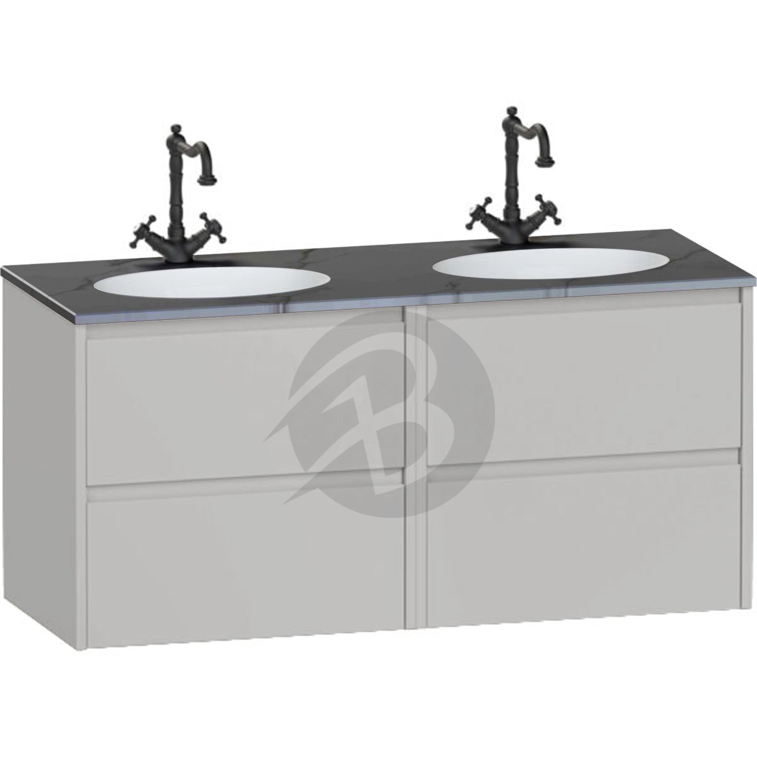 Calypso Selter 4 Drawer Wall Hung Vanity Unit With Calypstone Aura Storm Grey Double Basin – 1200mm Wide – 1 TH - Oyster