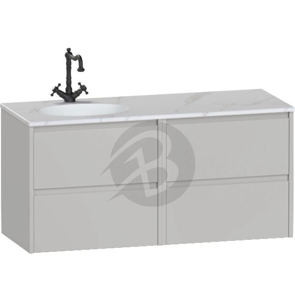 Calypso Selter 4 Drawer Wall Hung Vanity Unit With Calypstone Aura Cirrus White Basin – 1200mm Wide – 1 TH – LH - Oyster