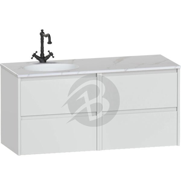 Calypso Selter 4 Drawer Wall Hung Vanity Unit With Calypstone Aura Cirrus White Basin – 1200mm Wide – 1 TH – LH - Pearl