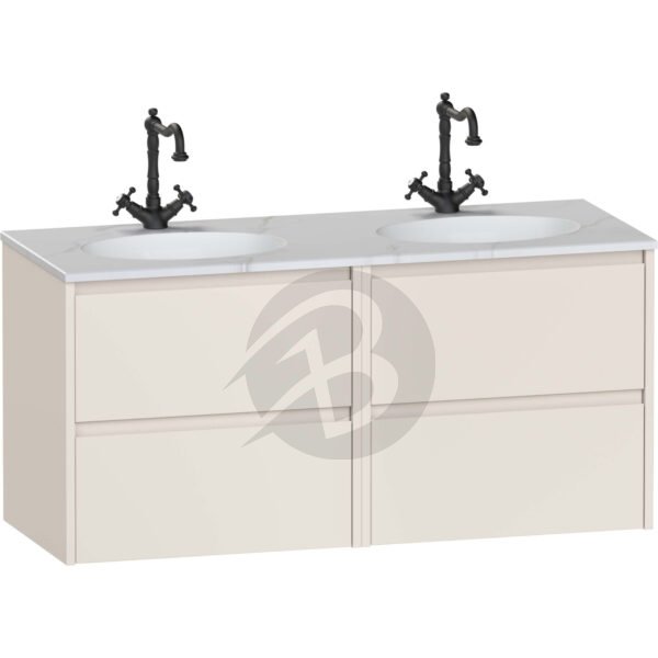 Calypso Selter 4 Drawer Wall Hung Vanity Unit With Calypstone Aura Cirrus White Double Basin – 1200mm Wide – 1 TH - Portland Stone