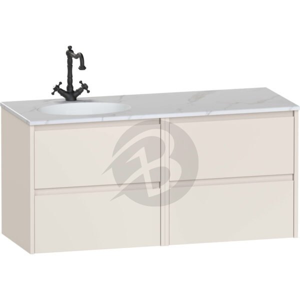 Calypso Selter 4 Drawer Wall Hung Vanity Unit With Calypstone Aura Cirrus White Basin – 1200mm Wide – 1 TH – LH - Portland Stone