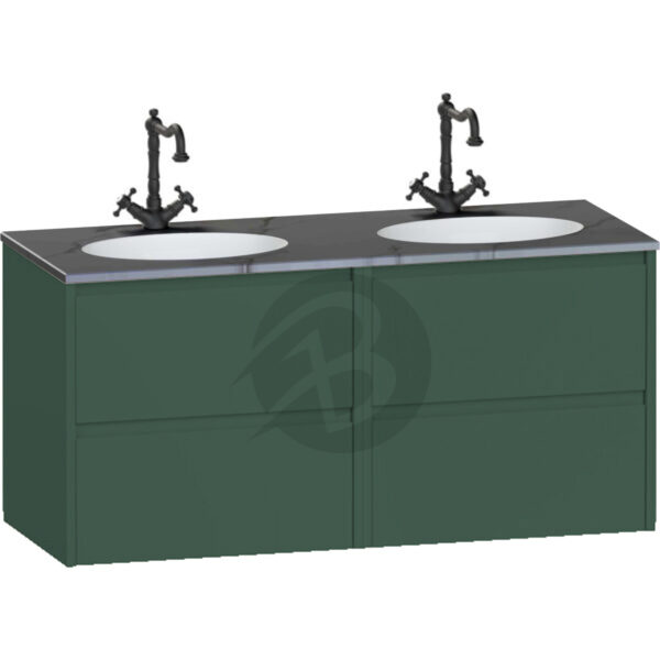 Calypso Selter 4 Drawer Wall Hung Vanity Unit With Calypstone Aura Storm Grey Double Basin - 1200mm Wide - 1 TH