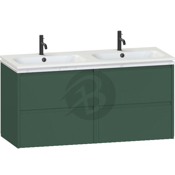 Calypso Selter 4 Drawer Wall Hung Vanity Unit With Orani Cast Gloss White Double Basin – 1200mm Wide – 1 TH - Spruce