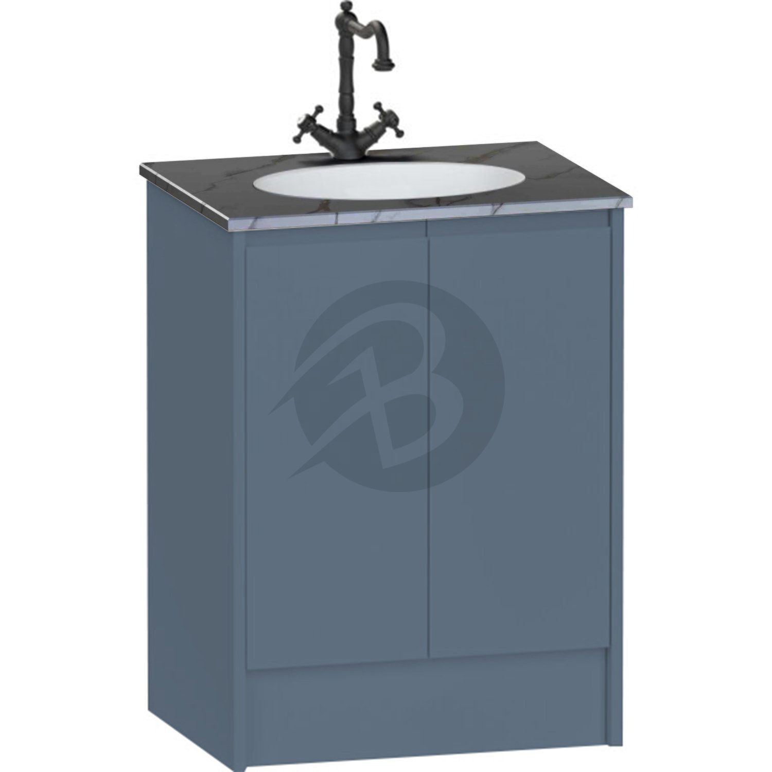 Calypso Selter 2 Door Floor Standing Vanity Unit With Calypstone Aura Storm Grey Basin – 600mm Wide – 1 TH - Lagoon Mist