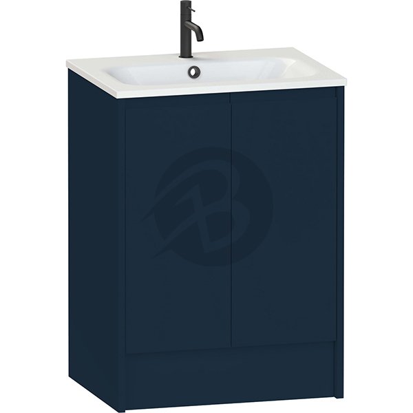 Calypso Selter 2 Door Floor Standing Vanity Unit With Serrenti Ceramic White Basin – 600mm Wide – 1 TH - Maritime Blue
