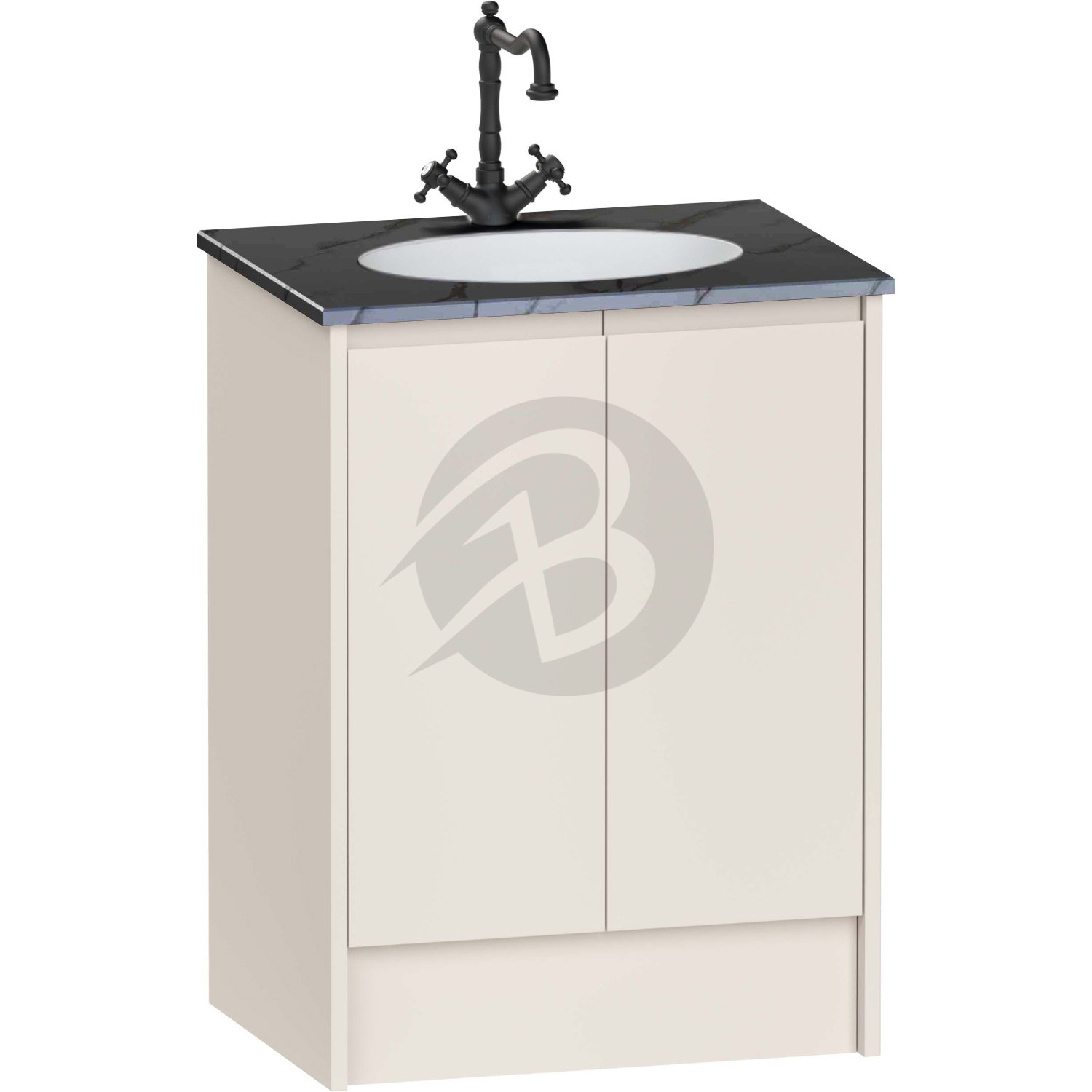 Calypso Selter 2 Door Floor Standing Vanity Unit With Calypstone Aura Storm Grey Basin – 600mm Wide – 1 TH - Portland Stone