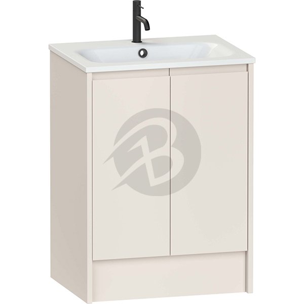 Calypso Selter 2 Door Floor Standing Vanity Unit With Serrenti Ceramic White Basin – 600mm Wide – 1 TH - Portland Stone