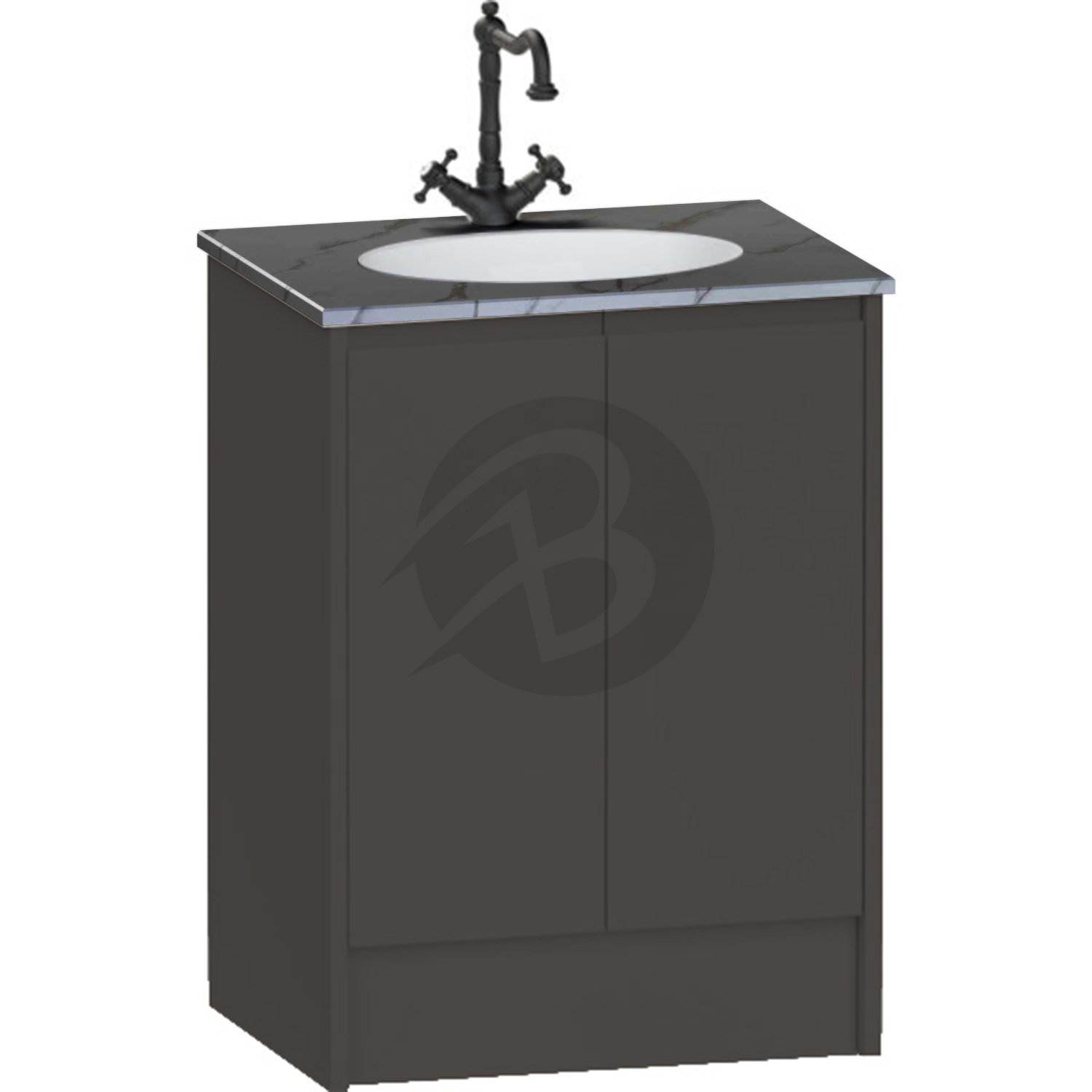 Calypso Selter 2 Door Floor Standing Vanity Unit With Calypstone Aura Storm Grey Basin – 600mm Wide – 1 TH - Slate