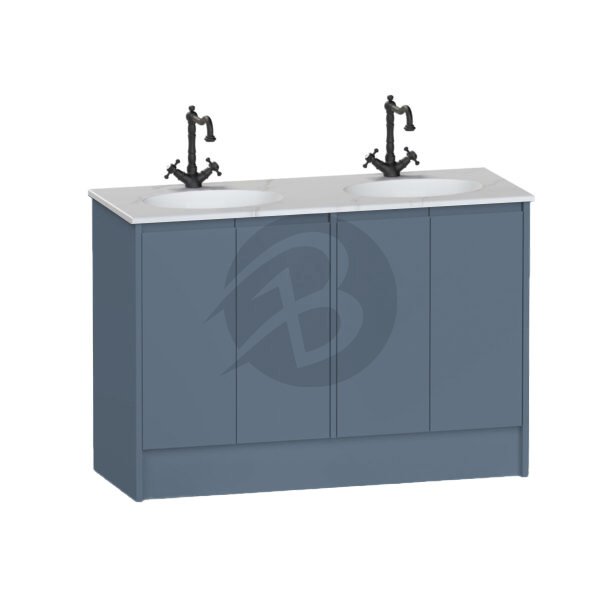 Calypso Selter 4 Door Floor Standing Vanity Unit With Calypstone Aura Cirrus White Double Basin – 1200mm Wide – 1 TH - Lagoon Mist
