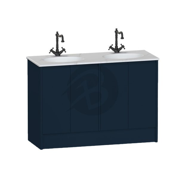 Calypso Selter 4 Door Floor Standing Vanity Unit With Calypstone Aura Cirrus White Double Basin – 1200mm Wide – 1 TH - Maritime Blue