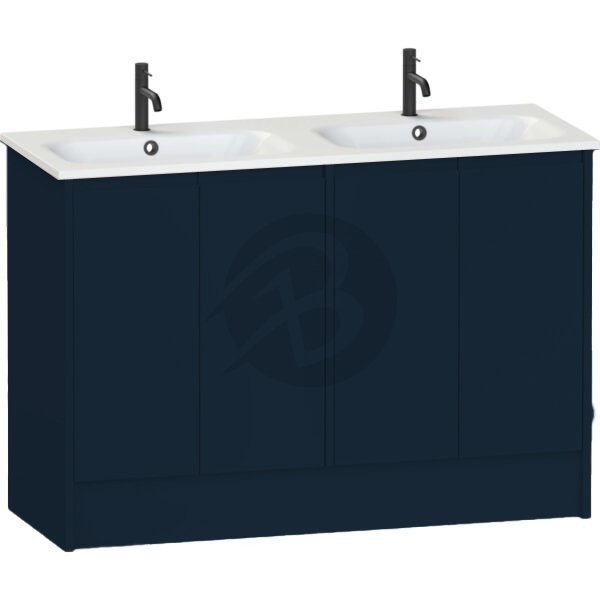 Calypso Selter 4 Door Floor Standing Vanity Unit With Orani Cast Gloss White Double Basin – 1200mm Wide – 1 TH - Maritime Blue