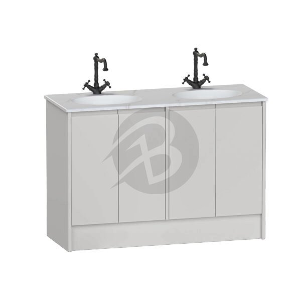 Calypso Selter 4 Door Floor Standing Vanity Unit With Calypstone Aura Cirrus White Double Basin – 1200mm Wide – 1 TH - Oyster