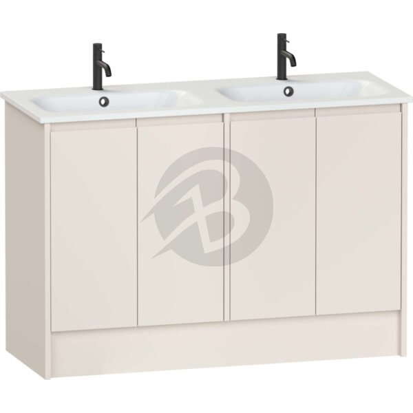 Calypso Selter 4 Door Floor Standing Vanity Unit With Orani Cast Gloss White Double Basin – 1200mm Wide – 1 TH - Portland Stone