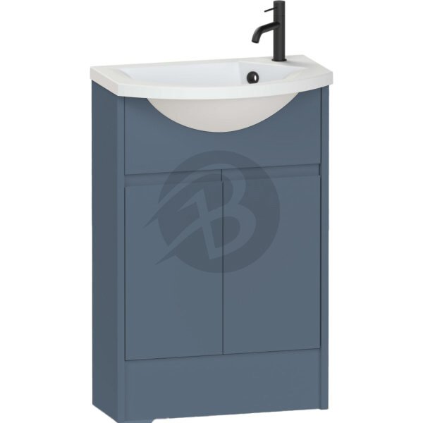 Calypso Selter 2 Door Floor Standing Slim Vanity Unit With ART Cast Marble White Basin – 550mm Wide – 1 TH – RH - Lagoon Mist