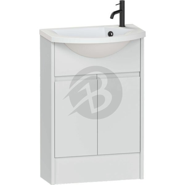 Calypso Selter 2 Door Floor Standing Slim Vanity Unit With ART Cast Marble White Basin – 550mm Wide – 1 TH – RH - Pearl
