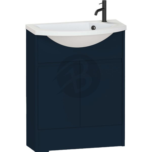 Calypso Selter 2 Door Floor Standing Slim Vanity Unit With ART Cast Marble White Basin – 650mm Wide – 1 TH – RH - Maritime Blue