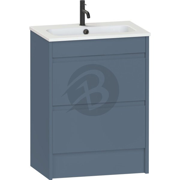 Calypso Selter 2 Drawer Floor Standing Slim Vanity Unit With Idro Cast White Basin – 600mm Wide – 1 TH - Lagoon Mist