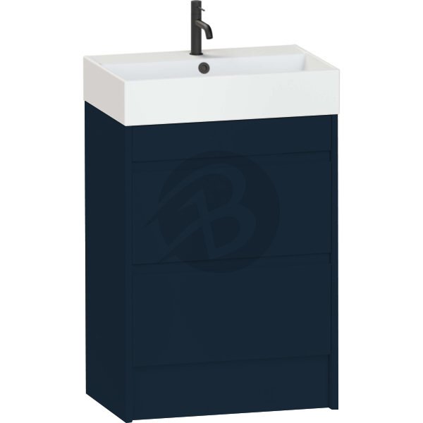 Calypso Selter 2 Drawer Floor Standing Slim Vanity Unit With Memphis Ceramic White Basin – 600mm Wide – 1 TH - Maritime Blue