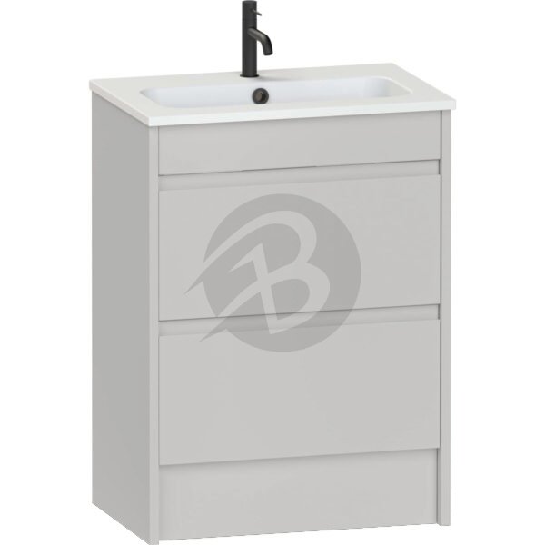 Calypso Selter 2 Drawer Floor Standing Slim Vanity Unit With Idro Cast White Basin – 600mm Wide – 1 TH - Oyster
