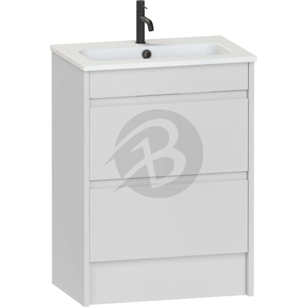 Calypso Selter 2 Drawer Floor Standing Slim Vanity Unit With Idro Cast White Basin – 600mm Wide – 1 TH - Pearl