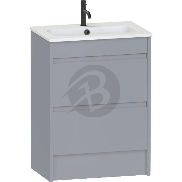 Calypso Selter 2 Drawer Floor Standing Slim Vanity Unit With Idro Cast White Basin – 600mm Wide – 1 TH - Shale