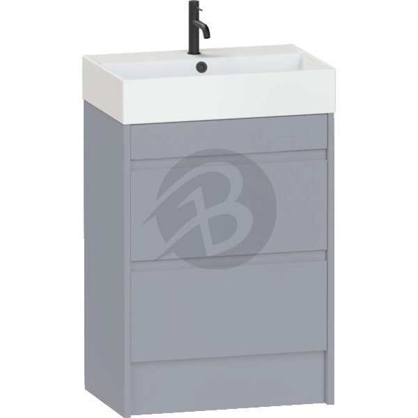 Calypso Selter 2 Drawer Floor Standing Slim Vanity Unit With Memphis Ceramic White Basin – 600mm Wide – 1 TH - Shale