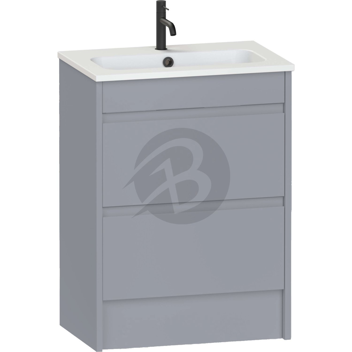Calypso Selter 2 Drawer Floor Standing Slim Vanity Unit With Chandler Ceramic White Basin – 600mm Wide – 1 TH - Shale