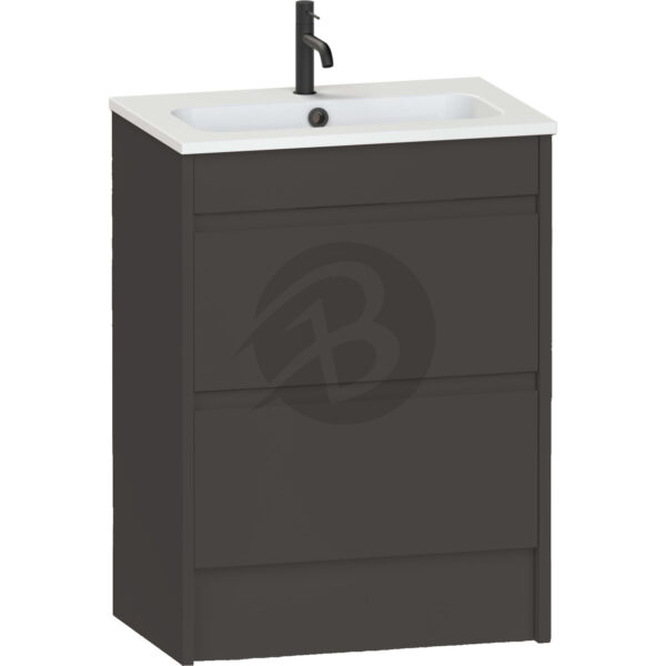 Calypso Selter 2 Drawer Floor Standing Slim Vanity Unit With Chandler Ceramic White Basin - 600mm Wide - 1 TH