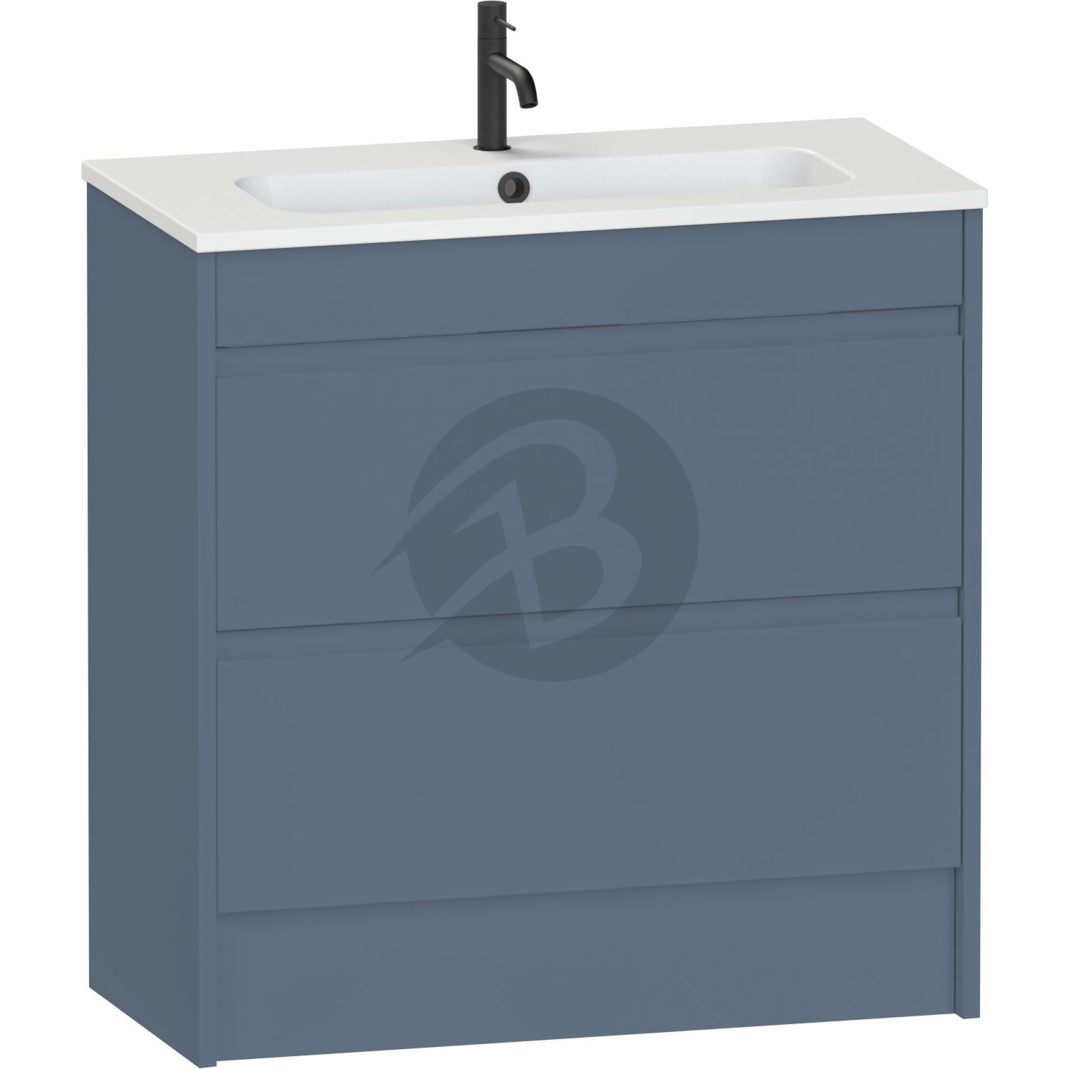 Calypso Selter 2 Drawer Floor Standing Slim Vanity Unit With Chandler Ceramic White Basin – 800mm Wide – 1 TH - Lagoon Mist