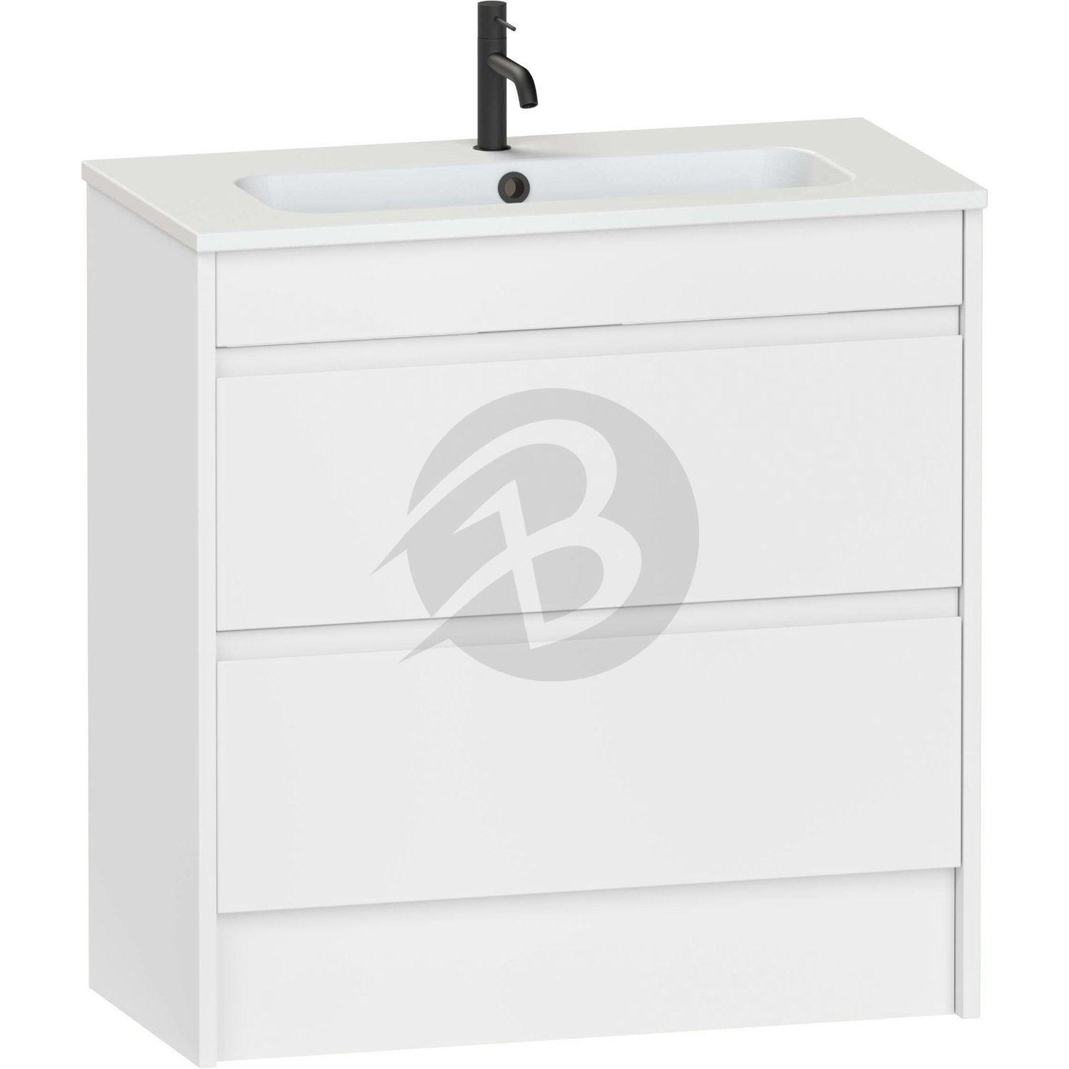 Calypso Selter 2 Drawer Floor Standing Slim Vanity Unit With Idro Cast  White Basin – 800mm Wide – 1 TH - Pearl