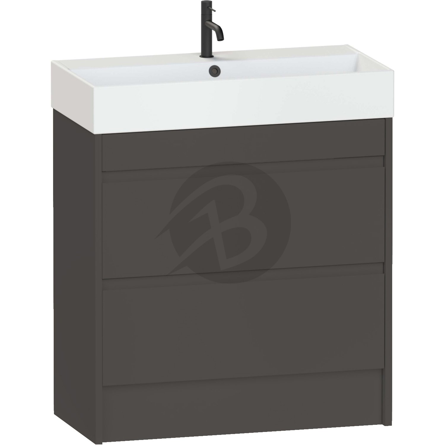 Calypso Selter 2 Drawer Floor Standing Slim Vanity Unit With Memphis Ceramic White Basin – 800mm Wide – 1 TH - Slate