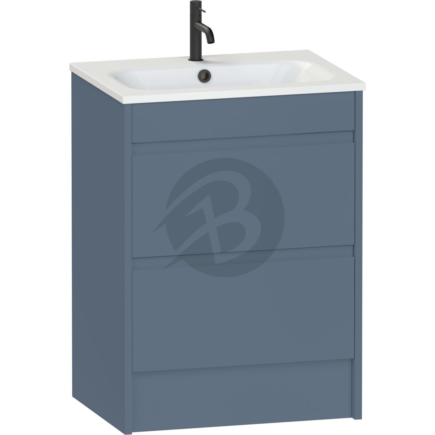 Calypso Selter 2 Drawer Floor Standing Vanity Unit With Serrenti Ceramic White Basin – 600mm Wide – 1 TH - Lagoon Mist