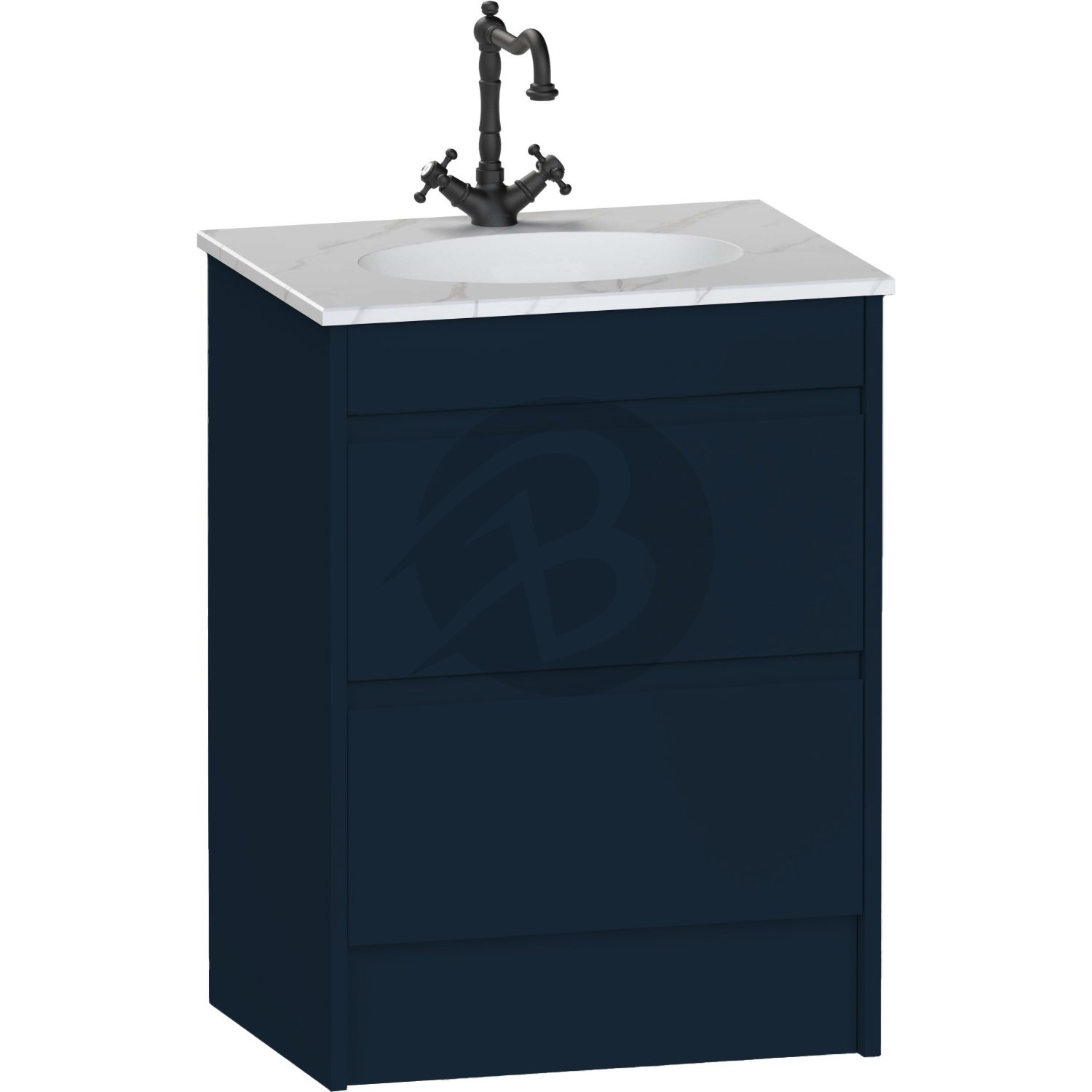 Calypso Selter 2 Drawer Floor Standing Vanity Unit With Calypstone Aura Cirrus White Basin – 600mm Wide – 1 TH - Maritime Blue