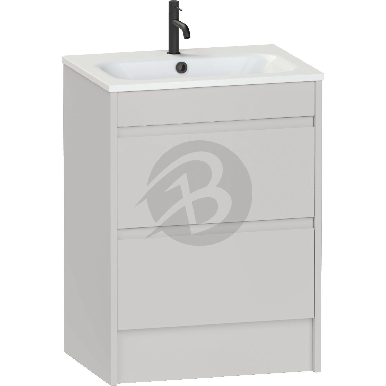Calypso Selter 2 Drawer Floor Standing Vanity Unit With Serrenti Ceramic White Basin – 600mm Wide – 1 TH - Oyster