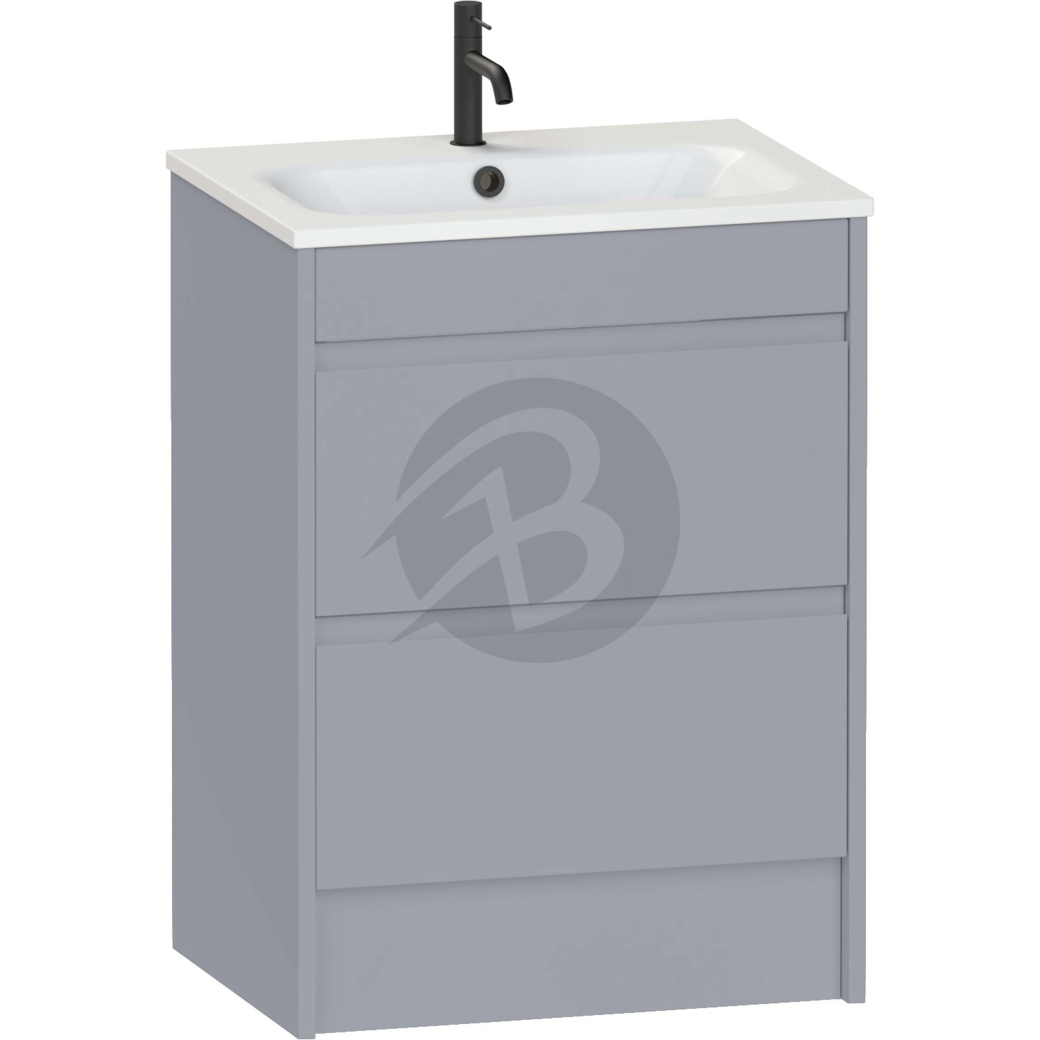 Calypso Selter 2 Drawer Floor Standing Vanity Unit With Serrenti Ceramic White Basin – 600mm Wide – 1 TH - Shale
