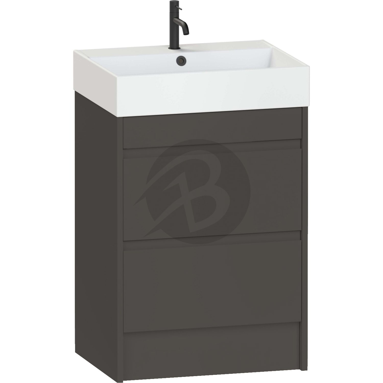 Calypso Selter 2 Drawer Floor Standing Vanity Unit With Memphis Ceramic White Basin – 600mm Wide – 1 TH - Slate
