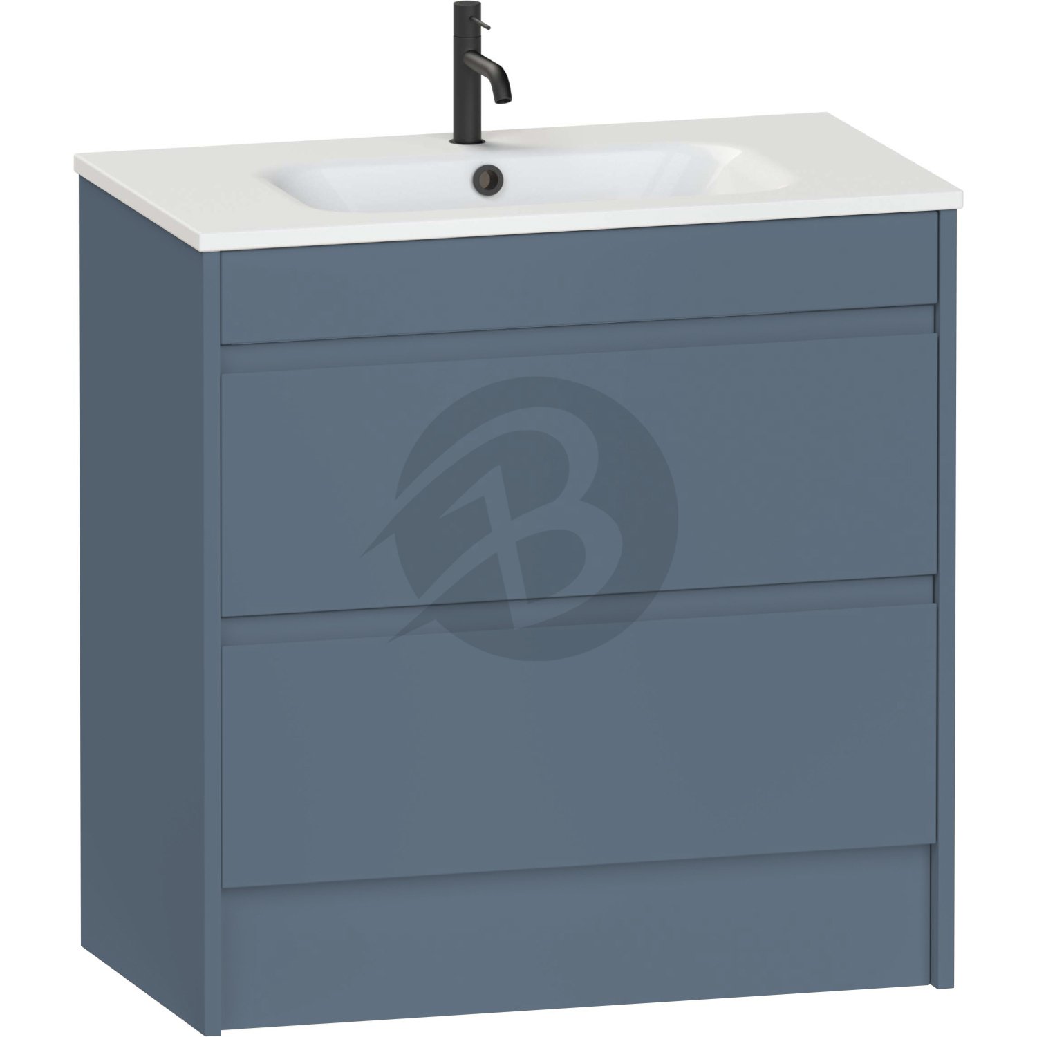 Calypso Selter 2 Drawer Floor Standing Vanity Unit With Orani Cast Gloss White Basin – 800mm Wide – 1 TH - Lagoon Mist