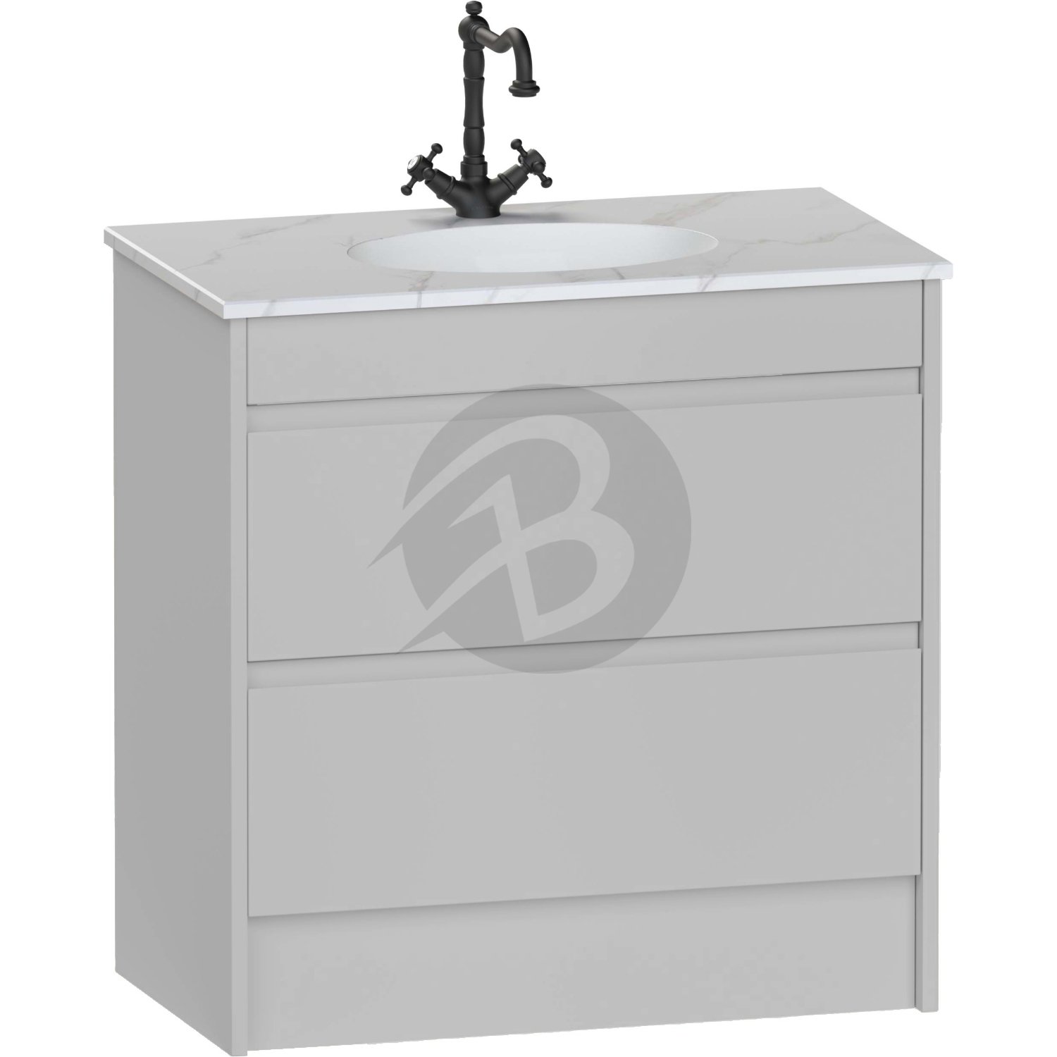 Calypso Selter 2 Drawer Floor Standing Vanity Unit With Calypstone Aura Cirrus White Basin – 800mm Wide – 1 TH - Pearl