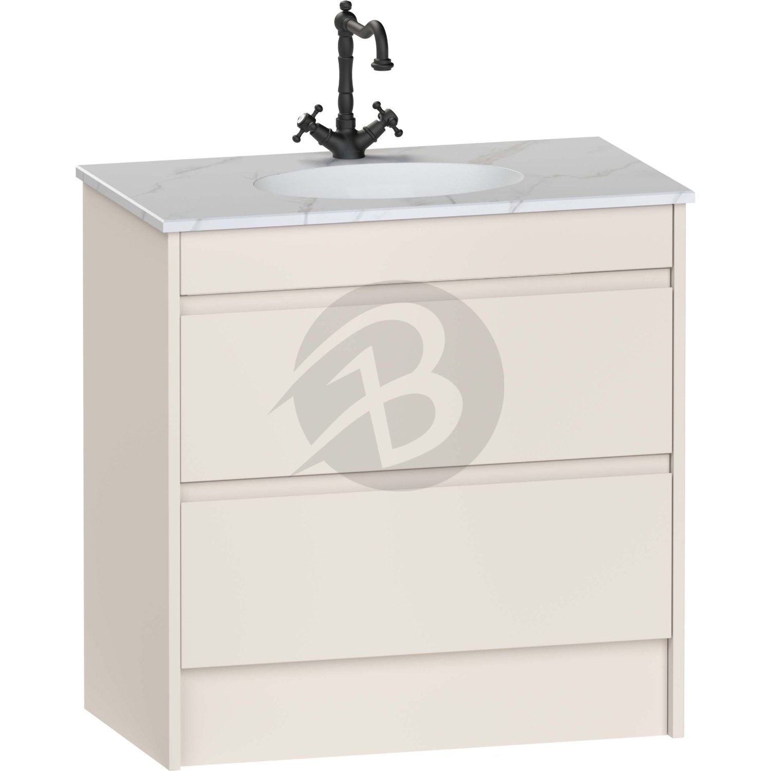 Calypso Selter 2 Drawer Floor Standing Vanity Unit With Calypstone Aura Cirrus White Basin – 800mm Wide – 1 TH - Portland Stone
