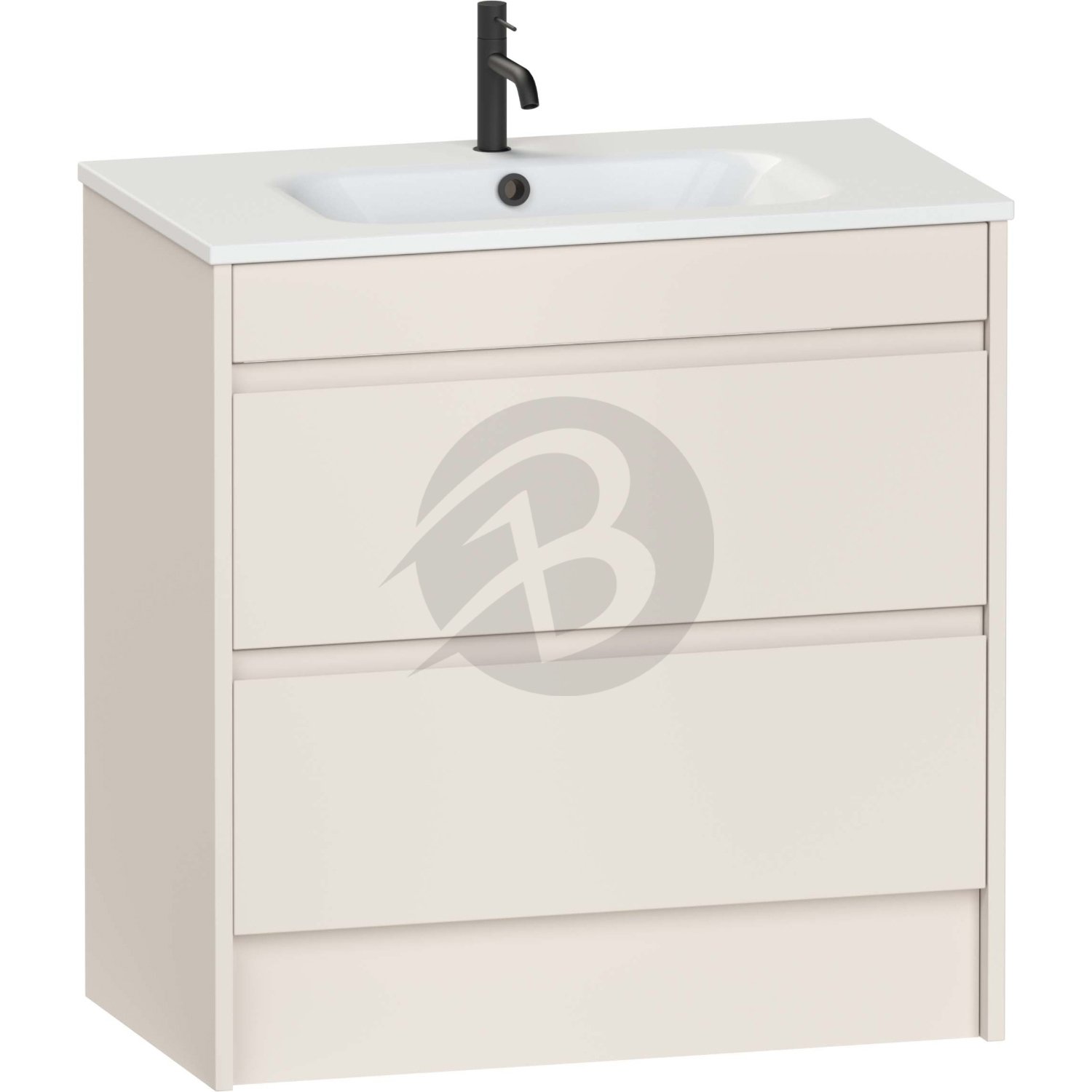 Calypso Selter 2 Drawer Floor Standing Vanity Unit With Orani Cast Gloss White Basin – 800mm Wide – 1 TH - Portland Stone