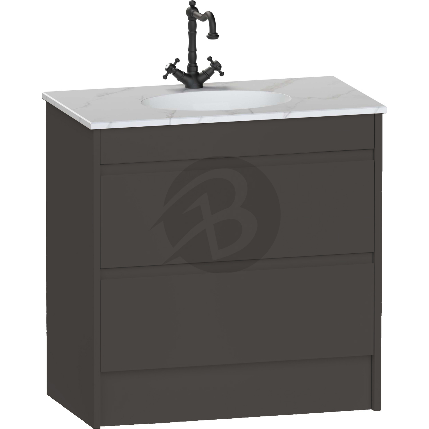 Calypso Selter 2 Drawer Floor Standing Vanity Unit With Calypstone Aura Cirrus White Basin – 800mm Wide – 1 TH - Slate