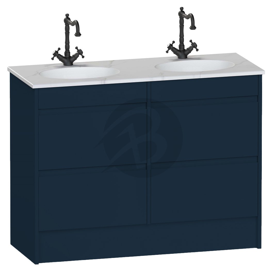 Calypso Selter 4 Drawer Floor Standing Vanity Unit With Calypstone Aura Cirrus White Double Basin – 1200mm Wide – 1 TH - Maritime Blue
