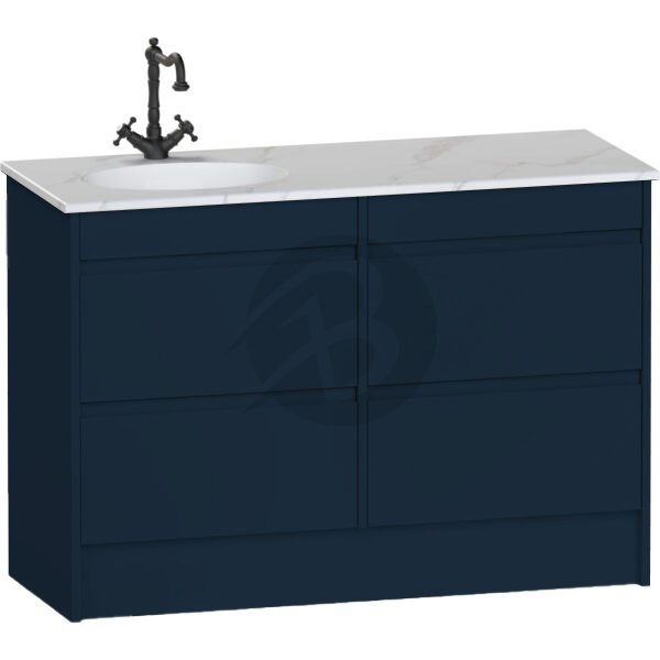Calypso Selter 4 Drawer Floor Standing Vanity Unit With Calypstone Aura Cirrus White Basin – 1200mm Wide – 1 TH – LH - Maritime Blue