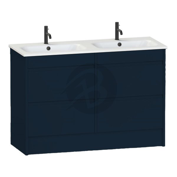 Calypso Selter 4 Drawer Floor Standing Vanity Unit With Orani Cast Gloss White Double Basin – 1200mm Wide – 1 TH - Maritime Blue