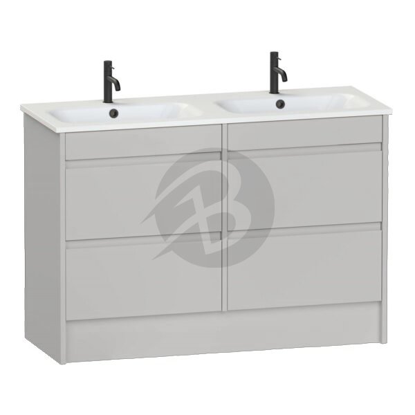 Calypso Selter 4 Drawer Floor Standing Vanity Unit With Orani Cast Gloss White Double Basin – 1200mm Wide – 1 TH - Oyster