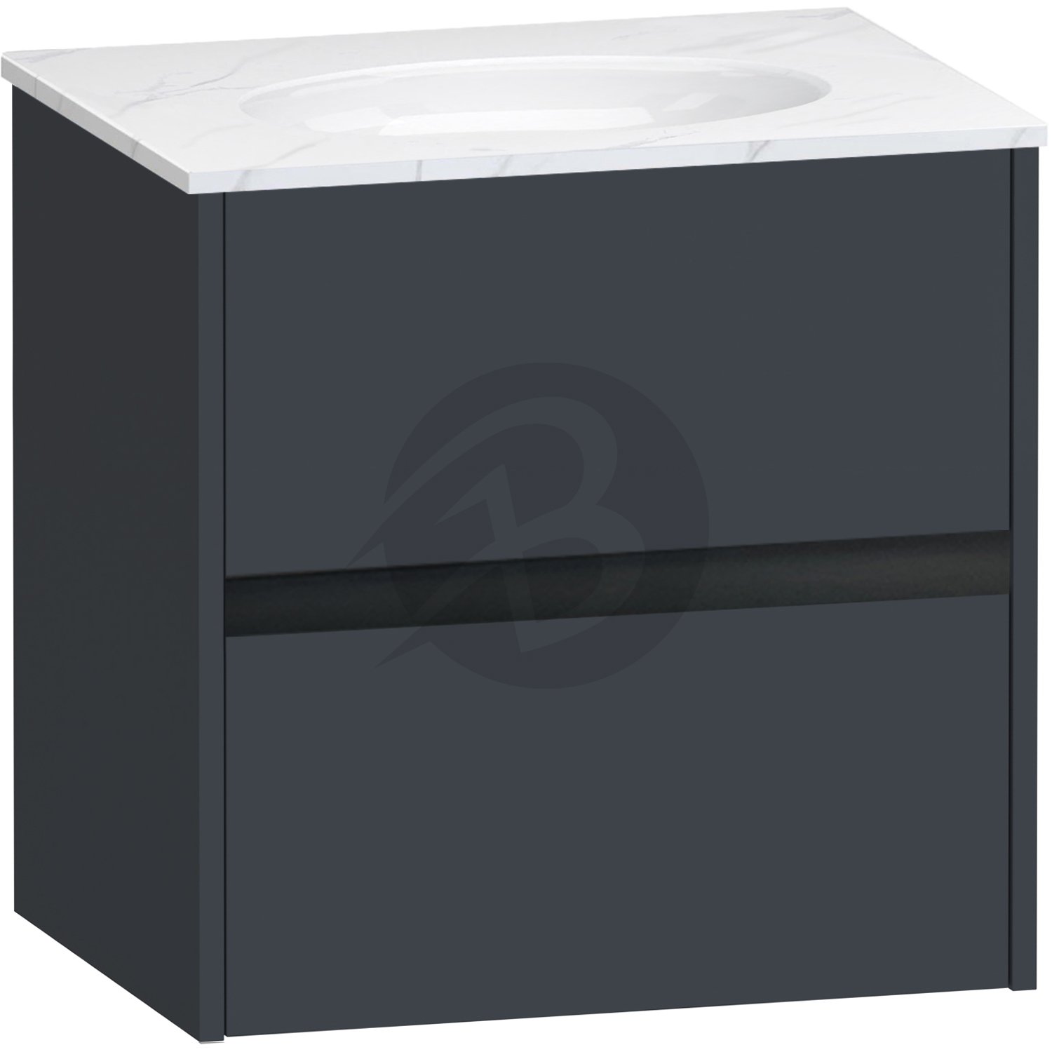 Calypso Bowland 2 Drawer Wall Hung Vanity Unit With Calypstone Aura Cirrus White Basin – 600mm Wide – No TH - Blueberry